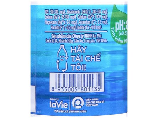 khẩu hiệu hãy tái chế tôi trên nhãn chai lavie