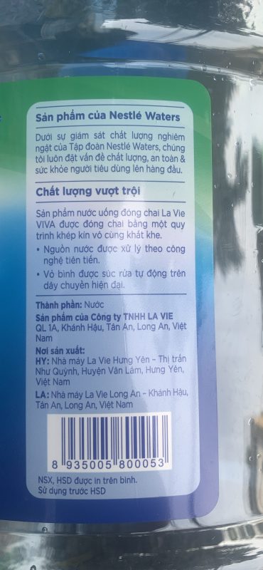 nhãn nước của bình nước Viva