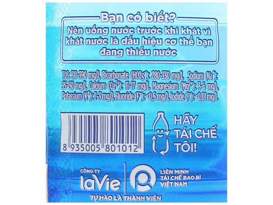 Nước khoáng Lavie 1,5L thùng 12 chai 3 thành phần và hàm lượng khoáng trên nhãn chai lavie