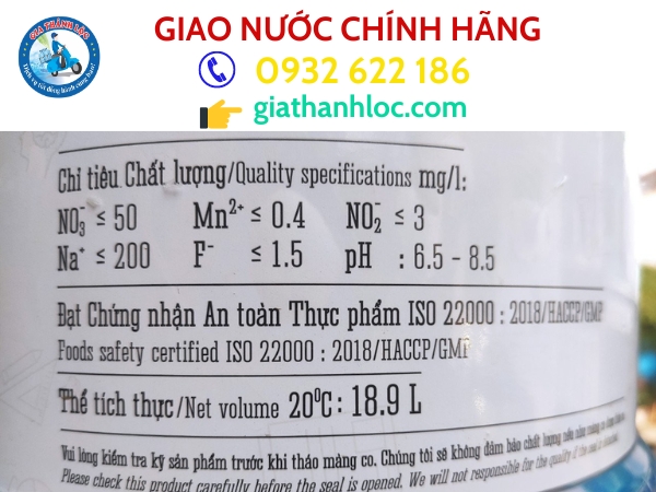 Thông tin in trên thân bình Sapuwa 20l