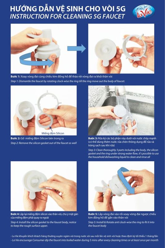 Bộ Chân Đế và Vòi LaVie 3 hướng dẫn vệ sinh vòi dùng kèm bình lavie 19l