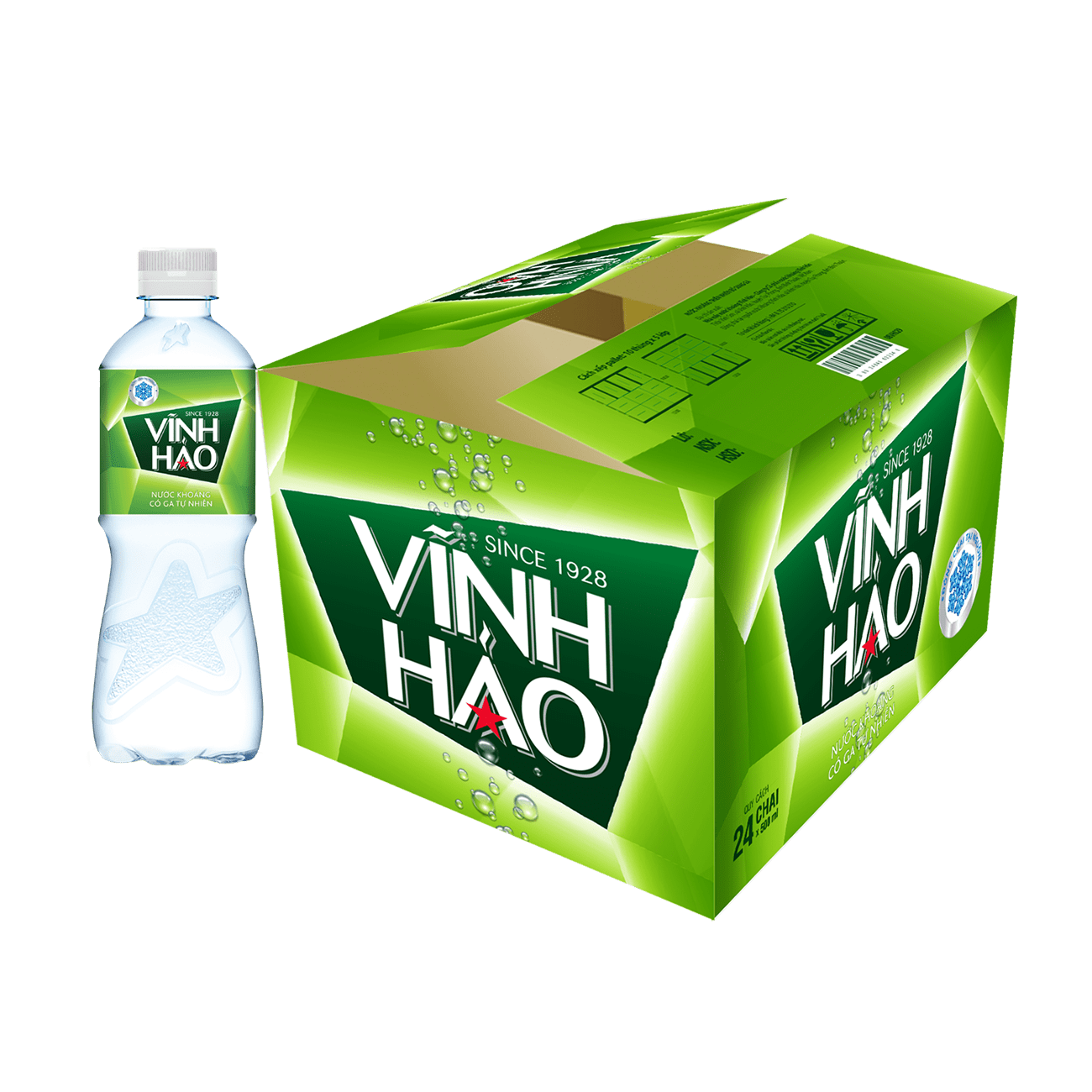 Nước khoáng Vĩnh Hảo có Gas tự nhiên 500ml