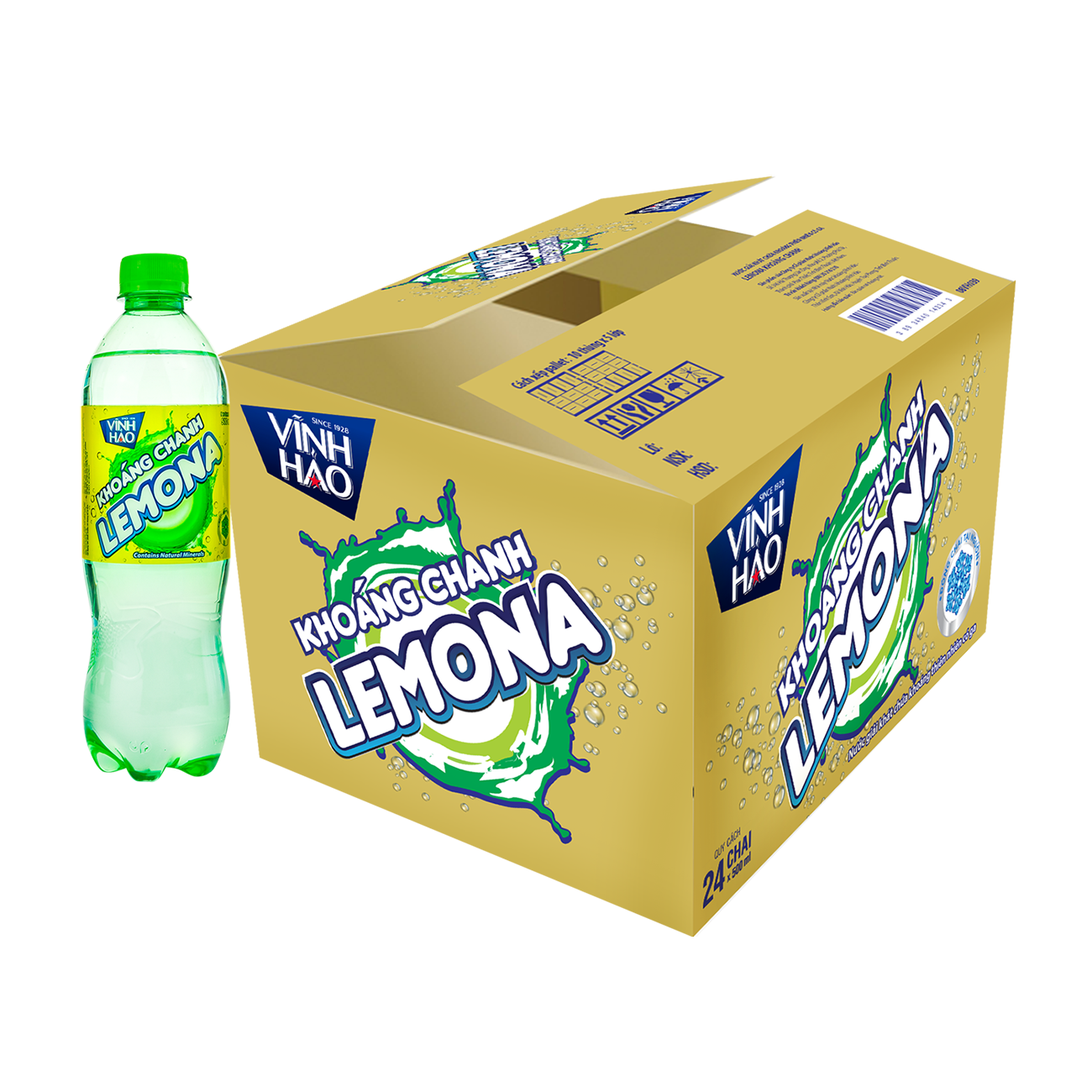 Nước khoáng Vĩnh Hảo lemona có gas 500ml