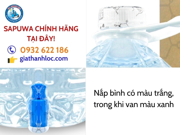 Nước tinh khiết Sapuwa 5L Có Vòi 8 Nắp bình và van không cùng màu