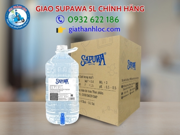 Nước tinh khiết Sapuwa 5L Có Vòi 2 Thùng nước Sapuwa 5l có 24 chai