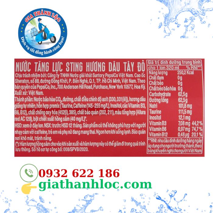 thành phần của nước tăng lực sting dâu lon thành phần nước tăng lực sting dâu lon 320ml