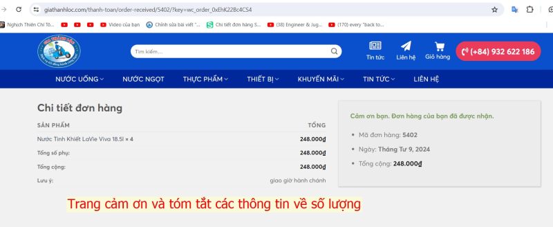 Các hình thức mua hàng 6 Trang cảm ơn tự động xuất hiện sau khi đặt hàng